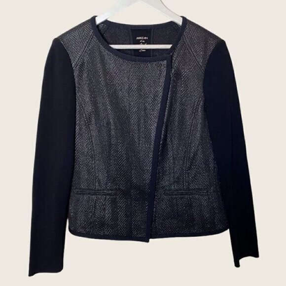Marc Cain Jackets & Blazers - Marc Cain Black Metallic Herringbone Knit Full Zip Blazer
